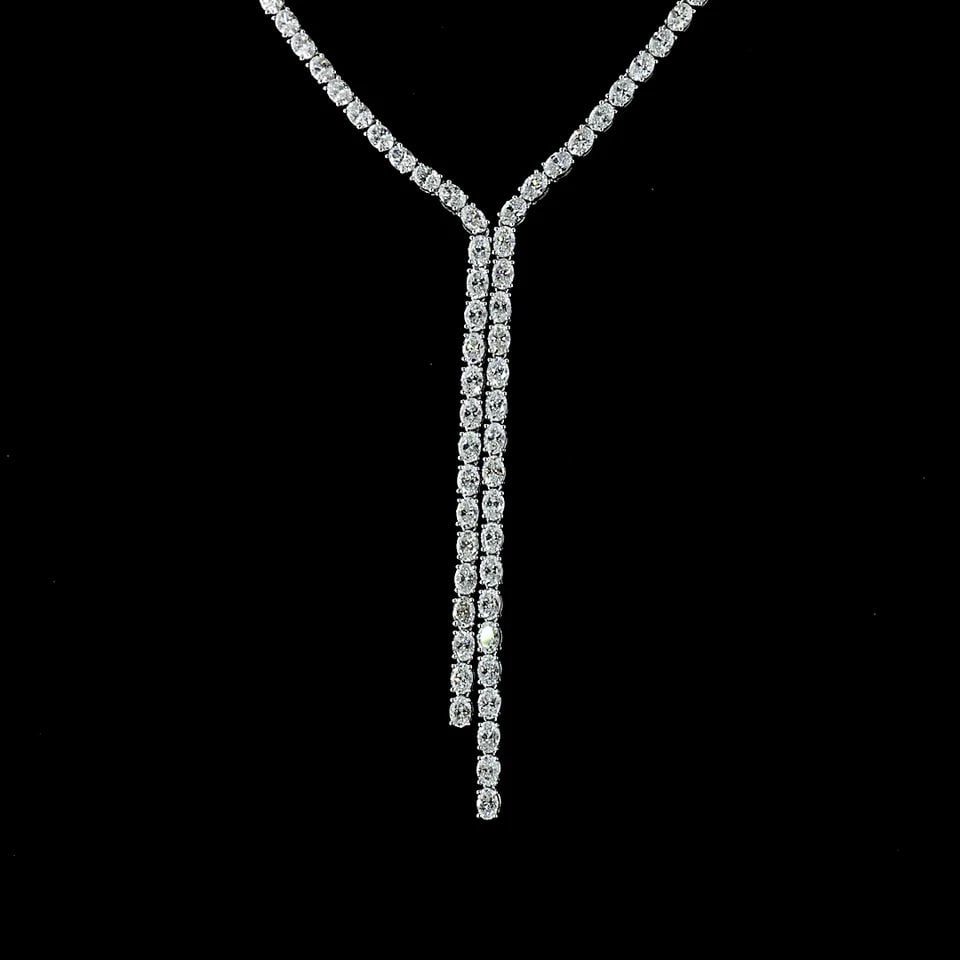 LAB-GROWN 13.14 CARAT OVAL E-F-VS DIAMOND 14K WHITE GOLD LARIAT NECKLACE: LAB-GROWN 13.14 CARAT OVAL E-F-VS DIAMOND 14K WHITE GOLD LARIAT NECKLACE Title: High-quality Brand-New Echo Friendly Elegant Lab-Grown 13.14 Carat Oval E-F-VS Diamond 14K White Gold Lariat Necklace Vi