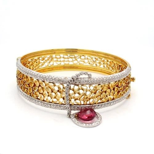 4.00 CARAT ROUND BRILLIANT H SI1 DIAMOND 18K YG BANGLE BRACELET (1 of 1)