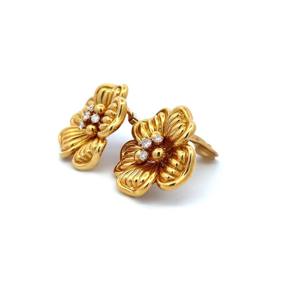 VINTAGE 18K YELLOW GOLD CLIP ON EARRINGS WITH 1 CARAT ROUND H-VS DIAMONDS (1 of 2)