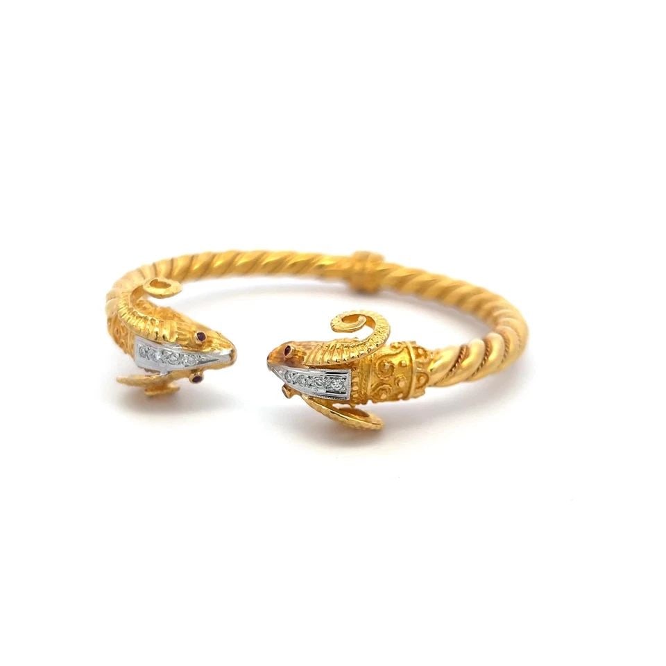 0.24CT ROUND BRILLIANT DIAMOND RAM HEAD BANGLE BRACELET IN 18K TWO-TONE GOLD (1 of 2)