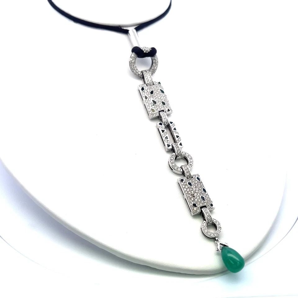18K WG PENDANT NECKLACE WITH 2.67 CARAT ROUND H SI DIAMONDS & 12.4-8.6MM EMERALD: 18K WG PENDANT NECKLACE WITH 2.67 CARAT ROUND H SI DIAMONDS & 12.4-8.6MM EMERALD 18K WG PENDANT NECKLACE WITH 2.67 CARAT ROUND H SI DIAMONDS & 12.4-8.6MM EMERALD PRODUCT DESCRIPTION Detailed Descripti