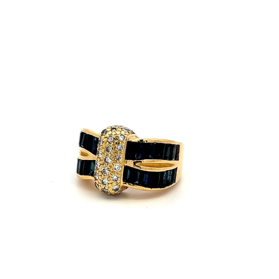 KRYPELL 1.50 CARAT SAPPHIRE 0.66 CARAT ROUND DIAMOND 18K YG COCKTAIL RING (1 of 1)