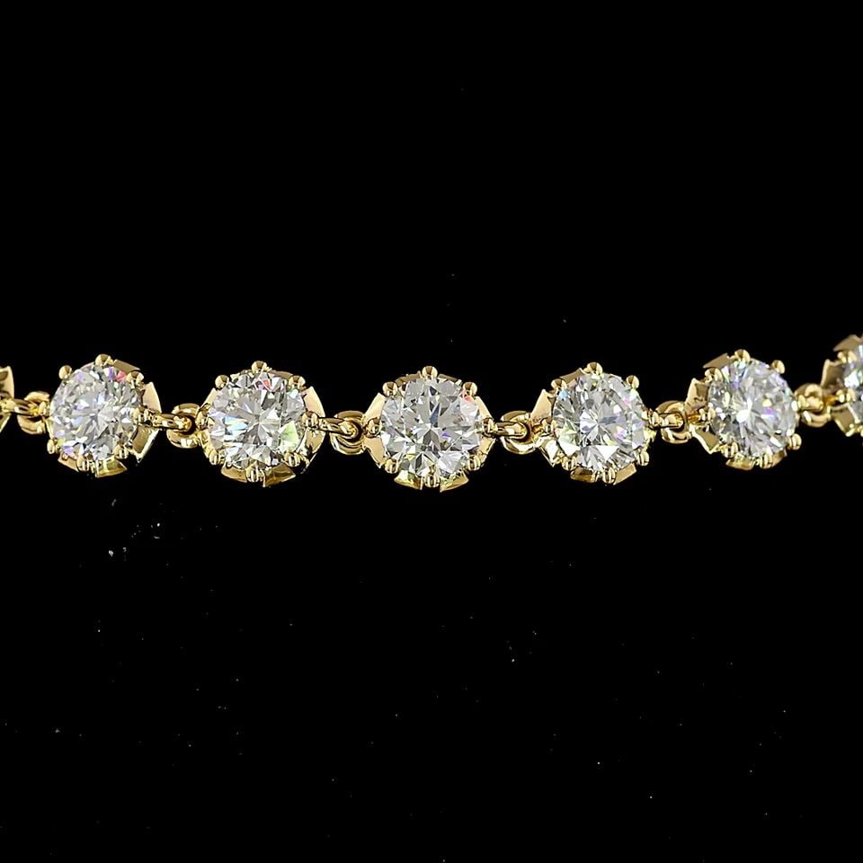 LAB-GROWN 4.34 CARAT ROUND E-F-VS+ DIAMOND 14K YELLOW GOLD STATION BRACELET (1 of 2)