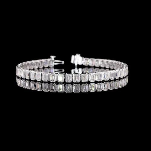 LAB-GROWN 10.08 CARAT EMERALD E-VS1 DIAMOND 14K WG TENNIS BRACELET: LAB-GROWN 10.08 CARAT EMERALD E-VS1 DIAMOND 14K WG TENNIS BRACELET Title: High-quality Brand-New Echo Friendly Elegant Lab-Grown 10.08 Carat Emerald E-VS1 Diamond 14K White Gold Tennis Bracelet Video 
