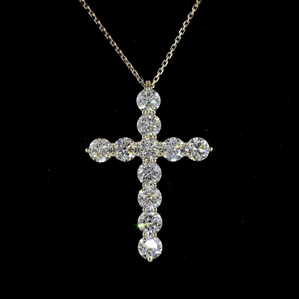 LAB-GROWN 3.03 CARAT ROUND E-F-SI DIAMOND 14K YELLOW GOLD CROSS PENDANT (1 of 1)