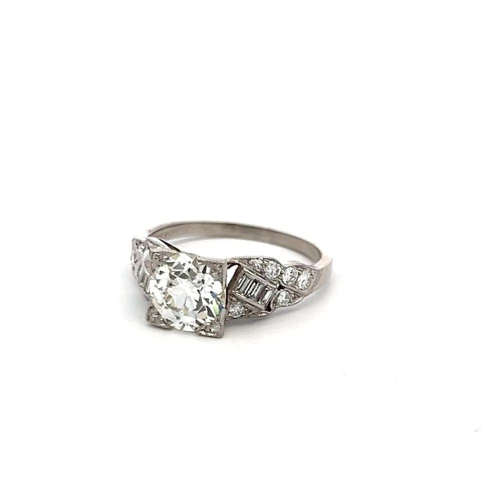 PLATINUM ART DECO RING WITH 1.63 CARAT OLD EUROPEAN CUT GIA DIAMONDS SIZE 5.25 (1 of 2)