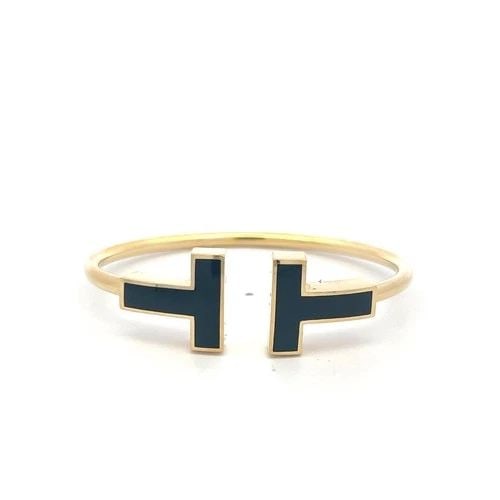 TIFFANY & CO 18 KARAT YELLOW GOLD ENAMEL T CUFF BRACELET 16.8 GRAMS (1 of 1)