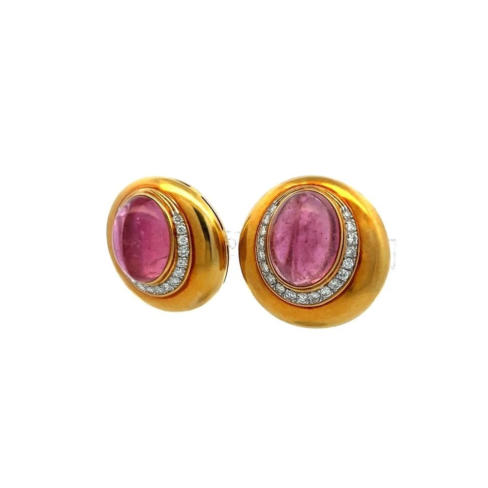 15.7–11.5MM PINK TOURMALINE CLIP-ON EARRINGS 1.60CT G VS DIAMONDS 18K GOLD (1 of 2)