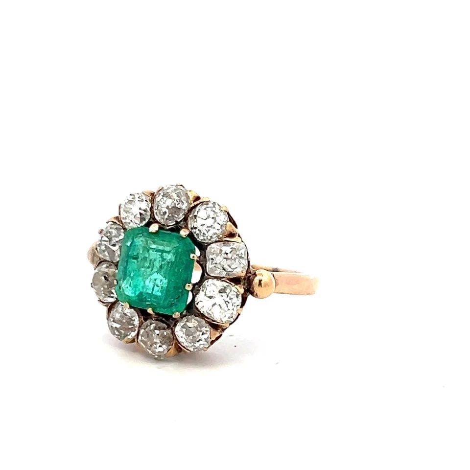 VINTAGE 10K YG EDWARDIAN RING WITH 1.5 CARAT DIAMONDS H-SI AND 2 CARAT EMERALD (1 of 2)