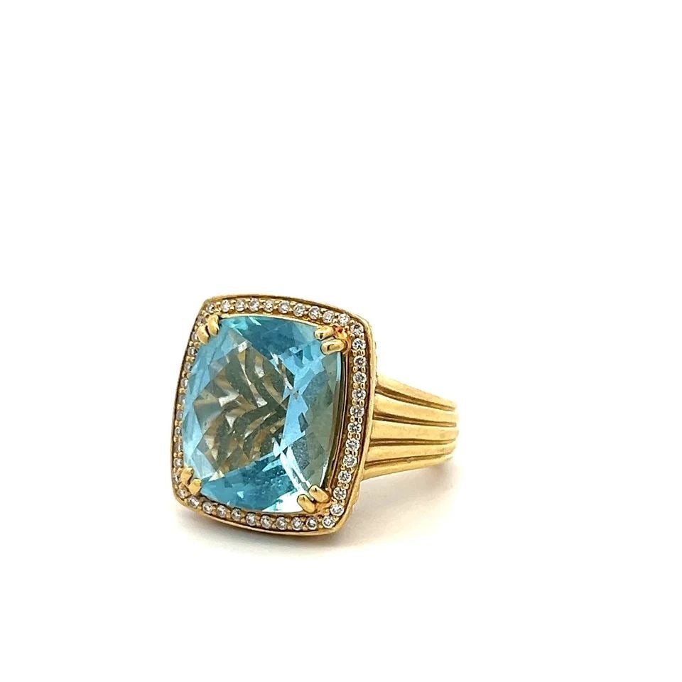 18K YG COCKTAIL RING WITH 0.25CT ROUND DIAMONDS & 13.7X16.00MM AQUAMARINE SIZE 6 (1 of 1)