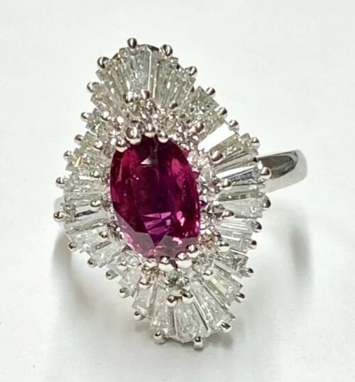 PLATINUM RING/PENDANT, 4CTW DIAMONDS, 2CT NATURAL RUBY (SIZE 7.25) 14.4 GRAMS (1 of 1)