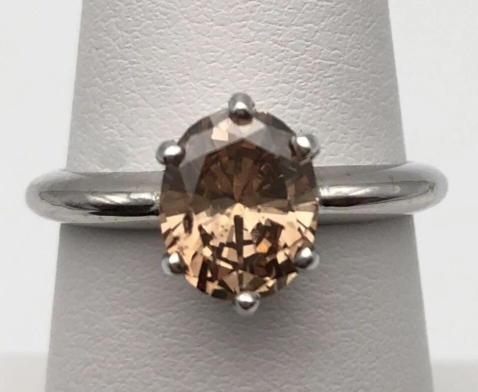 14K WHITE GOLD RING WITH SOLITAIRE 1.50CT CHOCOLATE DIAMOND ( SIZE: 7 ) 3G (1 of 2)