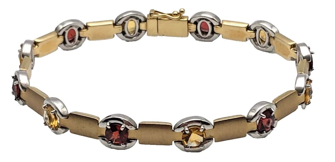 14K GOLD TWO TONED TNT ITALIAN MADE BRACELET CITRINE/GARNETS ( 7.5 INCH ) 17.7G (1 of 1)
