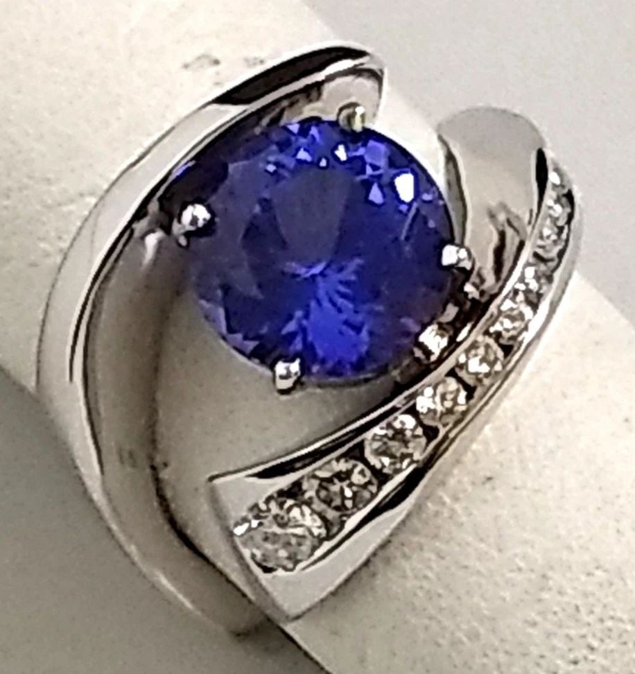 14K WHITE GOLD RING, TANZANITE, PINK SAPPHIRE, RUBY, DIAMONDS ( SIZE: 4.5 ) 7.4G (1 of 1)