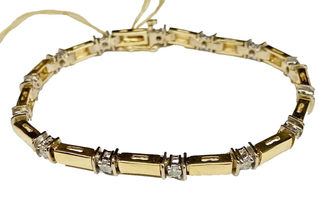 14K TWO-TONED, YELLOW & WHITE GOLD BRACELET WITH 1.0CTS DIAMONDS ( 7" ) 14G (1 of 1)