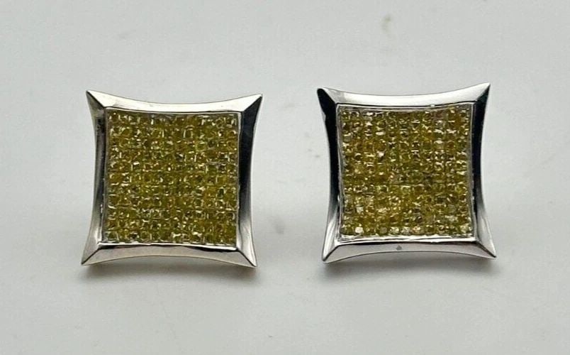 14K WHITE GOLD EARRINGS WITH 2CTW YELLOW PRINCESS CUT INVISIBLE SET DIAMONDS: Unisex 14k White Gold Square Earrings with 2CT Yellow Princess Cut Diamonds You are bidding on a new with tags Unisex 14k White Gold Square Earrings with 2CT Yellow Princess Cut Diamonds. The earrings