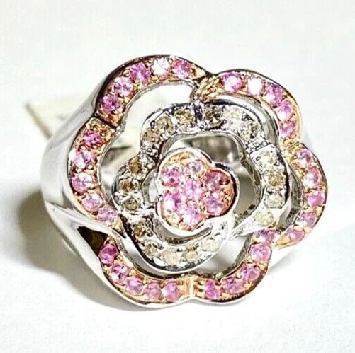14K WHITE GOLD FLOWER RING, PINK SAPPHIRE, 0.23CTS DIAMONDS ( SIZE: 7.5 ) 8.3G: WOMEN'S 14K WHITE GOLD FLOWER RING WITH PINK SAPPHIRE AND 0.23CTS DIAMONDS Women's 14k White Gold Flower Ring with Pink Sapphire and 0.23CTS Diamonds You are bidding on a new with tags Women's 14k Whi