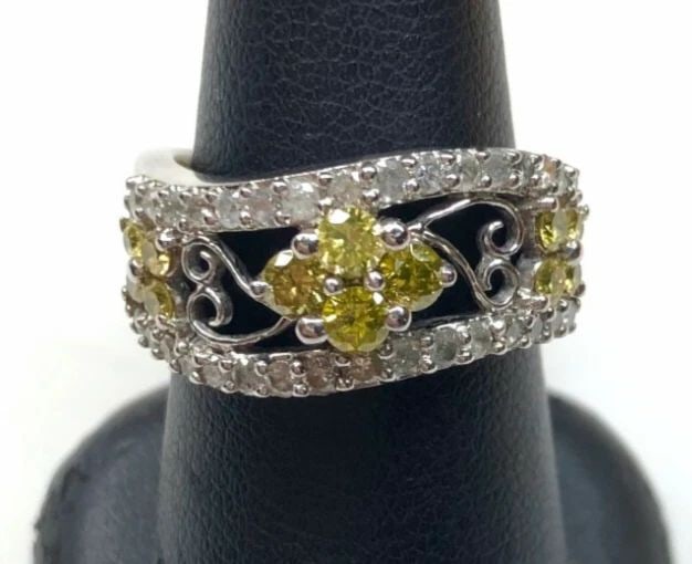 WOMEN'S 14K GOLD RING WITH 1.33CTS WHITE AND YELLOW DIAMONDS 7.6 GRAMS (1 of 1)