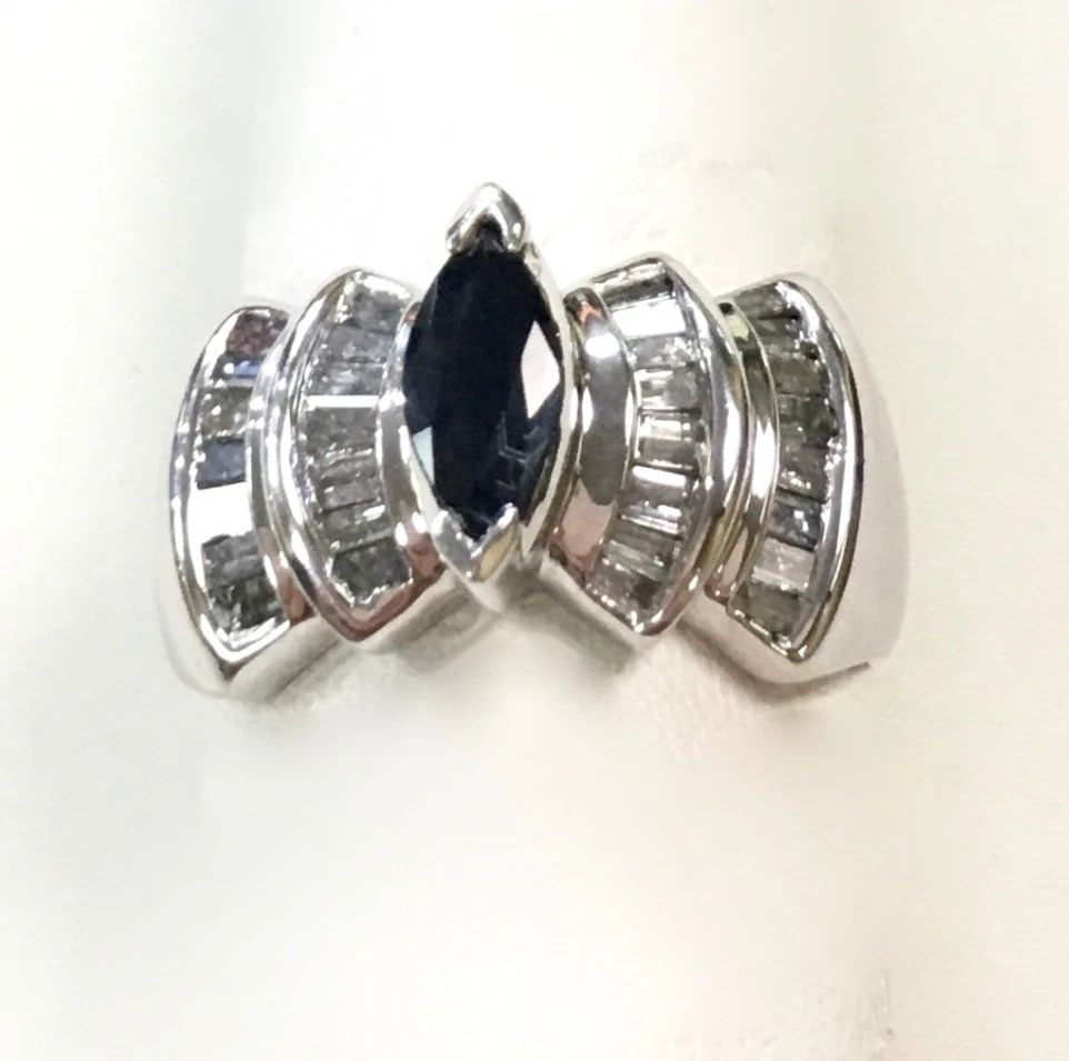 14K WHITE GOLD RING WITH 0.70CT NATURAL SAPPHIRE AND 1.0CTW DIAMONDS SIZE: 6.75 (1 of 1)