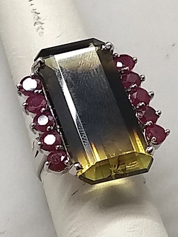 14K WHITE GOLD RING WITH 25CT CITRINE AND 2.5CTS RUBY 9.3 GRAMS (1 of 1)