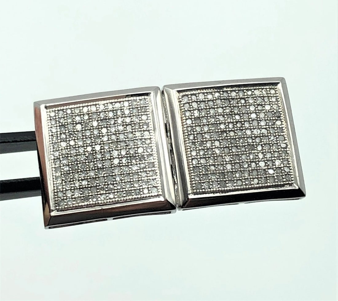 10K WHITE GOLD SQUARE 1.2CTW NATURAL DIAMOND EARRINGS 6.4 GRAMS (1 of 2)