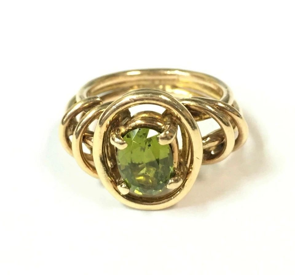 14K YELLOW GOLD CIRCULAR WIRE STYLE RING WITH NATURAL PERIDOT (SIZE 5) 6.4G (1 of 1)