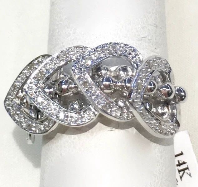 NEW 14K WHITE GOLD RING WITH HEARTS AND 0.14CTW DIAMONDS (SIZE 7) 7 GRAMS (1 of 1)