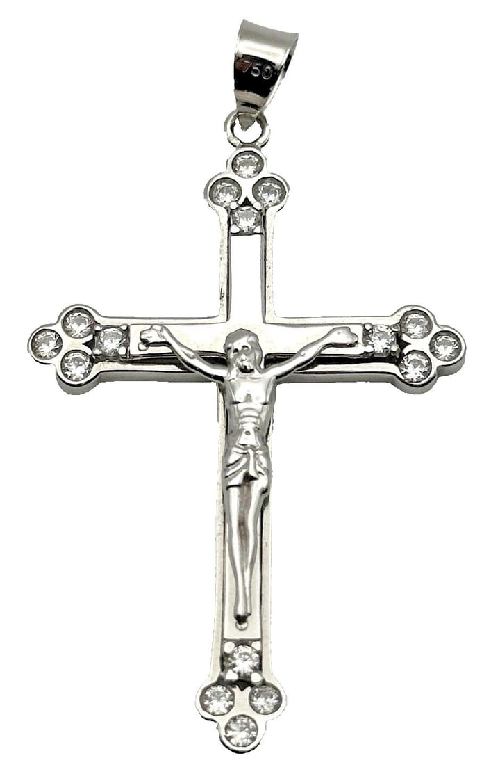 18K WHITE GOLD CROSS PENDANT SET WITH CUBIC ZIRCONIA 6.7G (1 of 1)