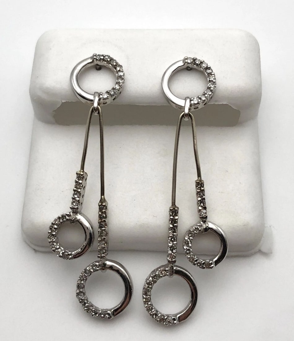 14K WHITE GOLD DANGLE DROP CIRCLE EARRINGS WITH 0.75CTW DIAMONDS 4.7 GRAMS (1 of 1)