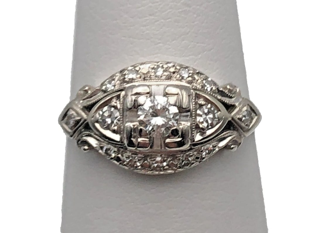14K WHITE GOLD RING EYE SHAPED WITH 0.41CTS VVS-VS DIAMONDS SIZE: 6.5 3.2G (1 of 1)