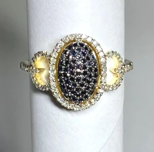 NEW 14K YELLOW GOLD RING WITH BLACK & WHITE 0.50CTW DIAMONDS (SIZE 7) 2.8G (1 of 1)
