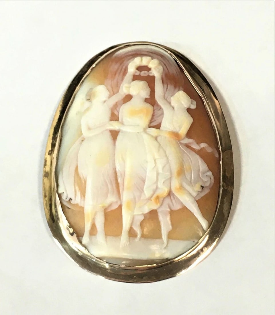 14K YELLOW GOLD LARGE HAND CRAFTED CAMEO BROOCH 13.8G (1 of 2)