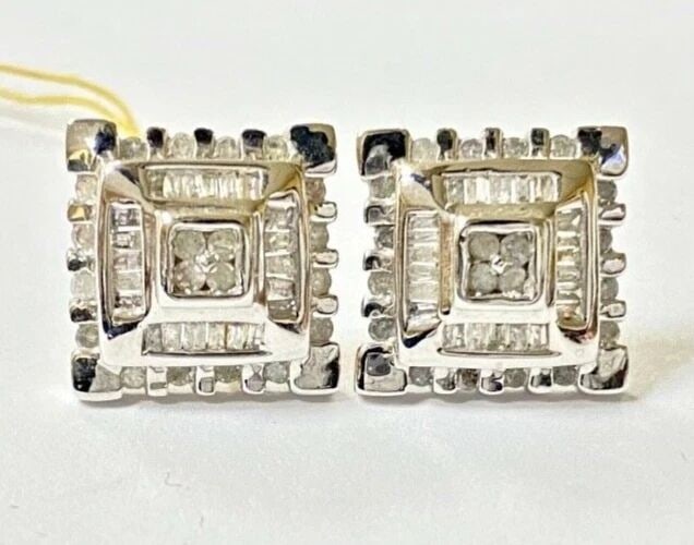 10K WHITE GOLD SQUARE EARRINGS WITH 1CTW NATURAL DIAMONDS, 4.8 GRAMS (1 of 1)