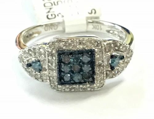 NEW 10K WHITE GOLD RING WITH 0.50CTW WHITE AND BLUE DIAMONDS (SIZE 7) 3 GRAMS (1 of 2)