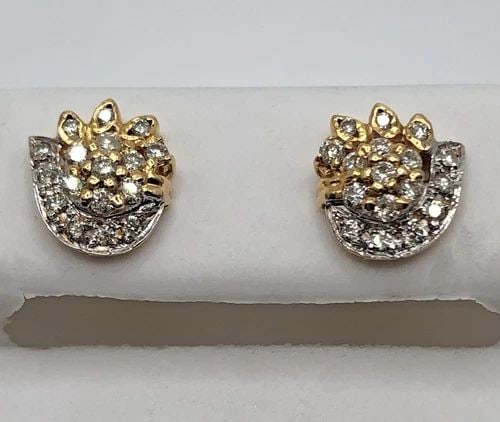 14K WHITE & YELLOW GOLD FLORAL EARRINGS WITH 0.50CTW DIAMONDS 2.2 GRAMS (1 of 2)