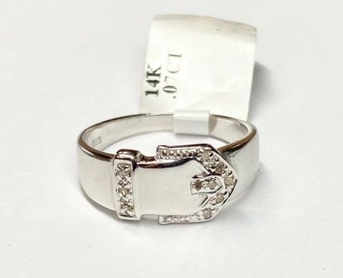 NEW WOMEN'S 14K WHITE GOLD BELT RING WITH 0.07CT DIAMONDS (SIZE 6.5) 3 GRAMS (1 of 2)