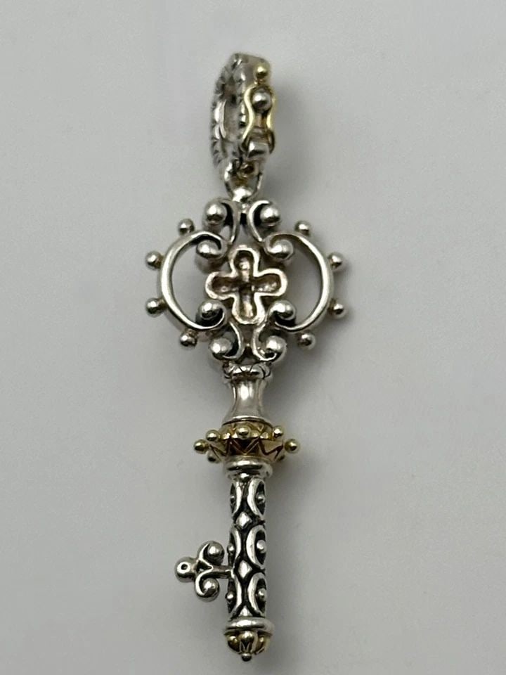 BARBARA BIXBY SILVER KEY PENDANT WITH 18K GOLD ACCENTS AND 0.04CTS OF DIAMONDS (1 of 1)