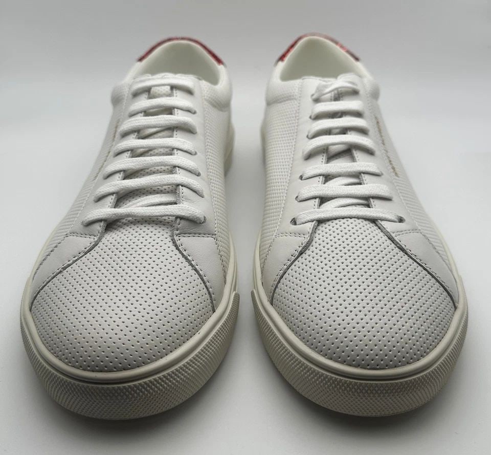 SAINT LAURENT WHITE LEATHER ANDY SNEAKERS WITH RED CRYSTAL GLITTER EU 47 US 15 (1 of 1)