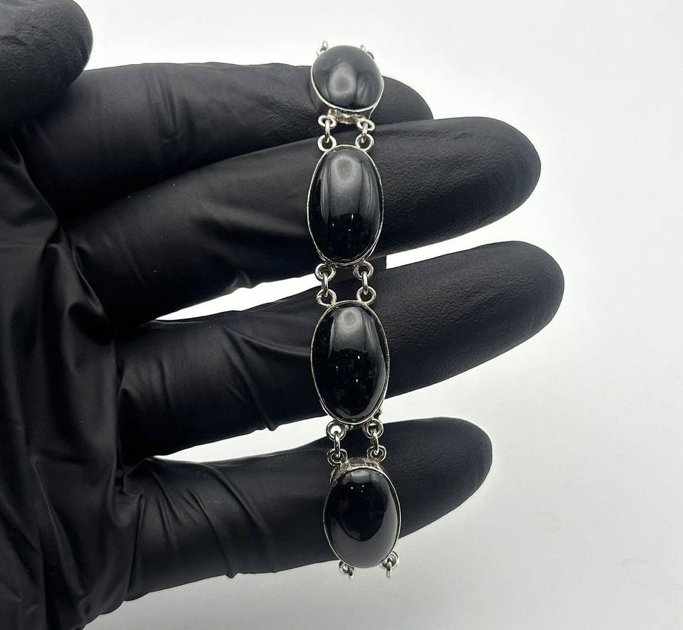 925 STERLING SILVER BRACELET WITH NATURAL ONYX STONES (7.75 INCH) 31.1GRAMS (1 of 1)