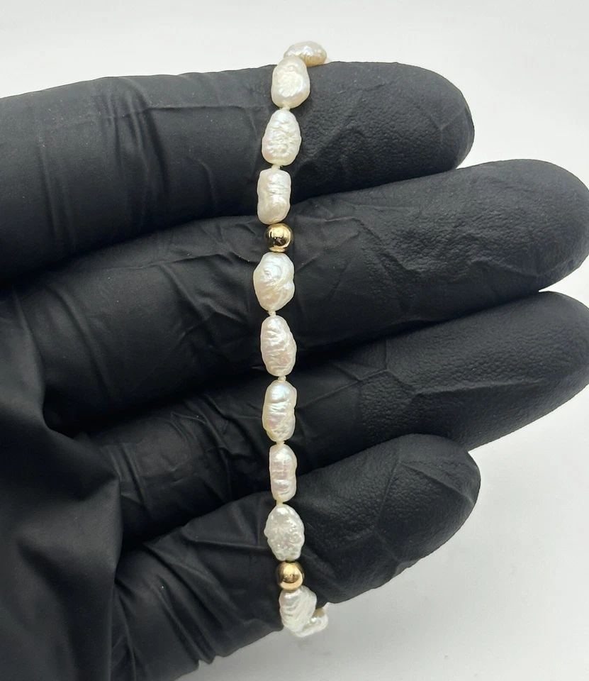FRESHWATER PEARL BRACELET WITH 14K GOLD CLASP & BEADS ( 7 INCH ) 4.3G (1 of 1)