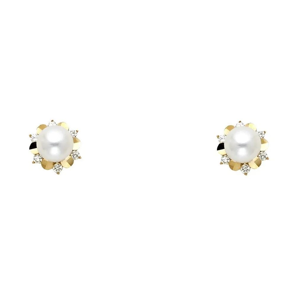 NEW 14K YELLOW GOLD PEARL STUD EARRINGS WITH SCREW BACK (1 of 2)