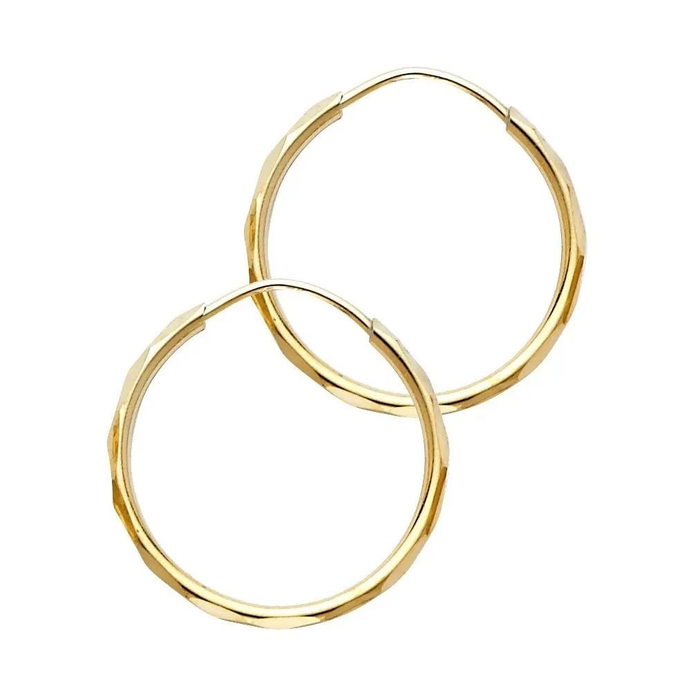 NEW 14K YELLOW GOLD 1.5MM FACETED ROUND TUBE HOOP EARRINGS (1 7MM): NEW 14K YELLOW GOLD 1.5MM FACETED ROUND TUBE HOOP EARRINGS (1 7MM) 1.5MM FACETED ROUND TUBE HOOP EARRINGS (1 7MM) NEW 14K YELLOW GOLD HEIGHT - 17 mm WIDTH - 17 mm Apx WEIGHT - 1.1 g