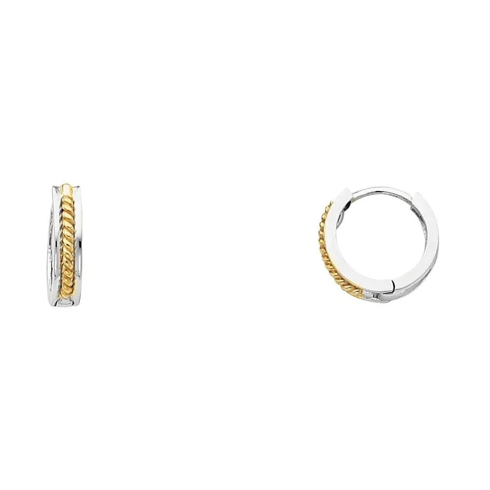 NEW 14K TWO TONE GOLD ROPE DESIGN HUGGIES EARRINGS (1 of 2)