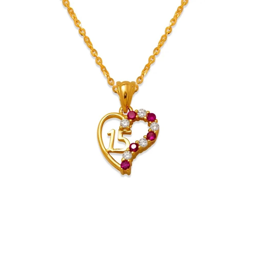 NEW 14K YELLOW GOLD 15 ANOS HEART RED PENDANT: NEW 14K YELLOW GOLD 15 ANOS HEART RED PENDANT 15 ANOS HEART RED PENDANT NEW 14K YELLOW GOLD Apx. WIDTH: 11x12mm Apx WEIGHT: 1.2g