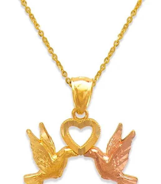 NEW 14K TWO TONE GOLD TWO DOVES KISSING WITH HEART PENDANT (1 of 2)