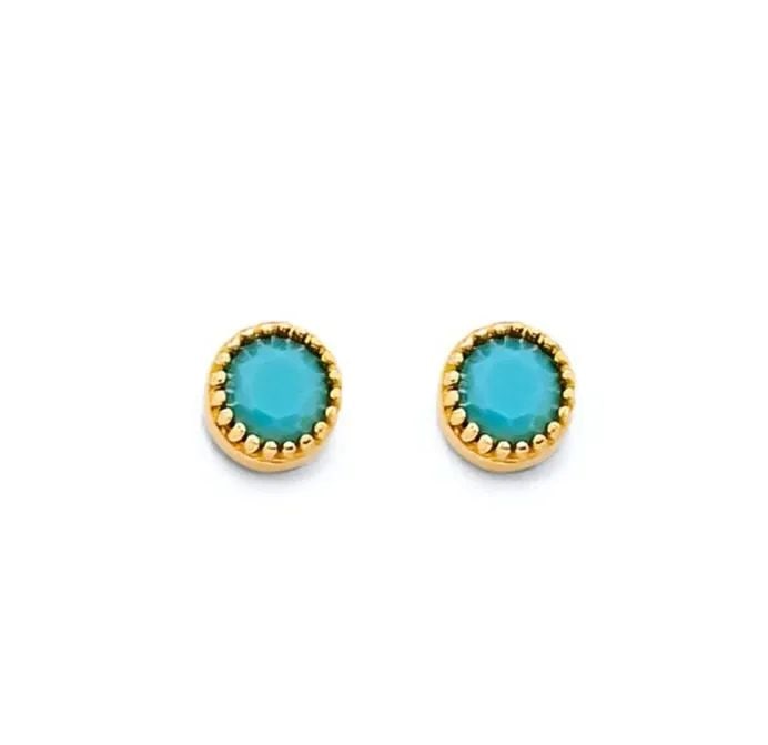 NEW 14K YELLOW GOLD ROUND TURQUOISE PUSH BACK EARRINGS (1 of 2)
