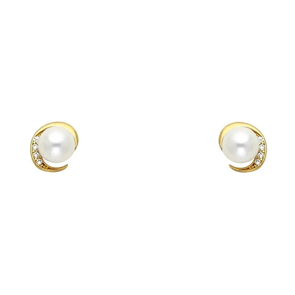 NEW 14K YELLOW GOLD PEARL STUD EARRINGS WITH SCREW BACK (1 of 2)