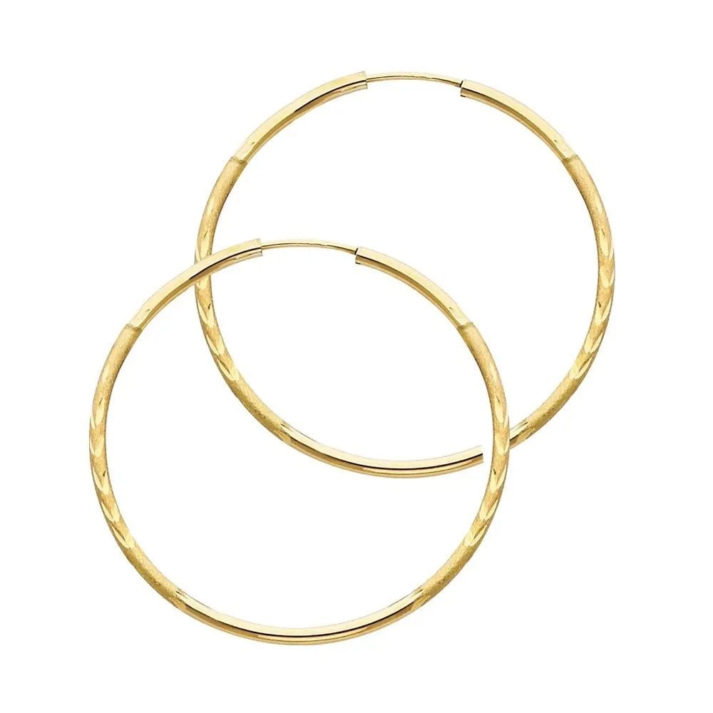 NEW 14K YELLOW GOLD 1.5MM BUDDED DC ENDLESS HOOP EARRINGS (28MM): NEW 14K YELLOW GOLD 1.5MM BUDDED DC ENDLESS HOOP EARRINGS (28MM) 1.5MM BUDDED DC ENDLESS HOOP EARRINGS (28MM) NEW 14K YELLOW GOLD HEIGHT - 30 mm WIDTH - 30 mm Apx WEIGHT - 1 g
