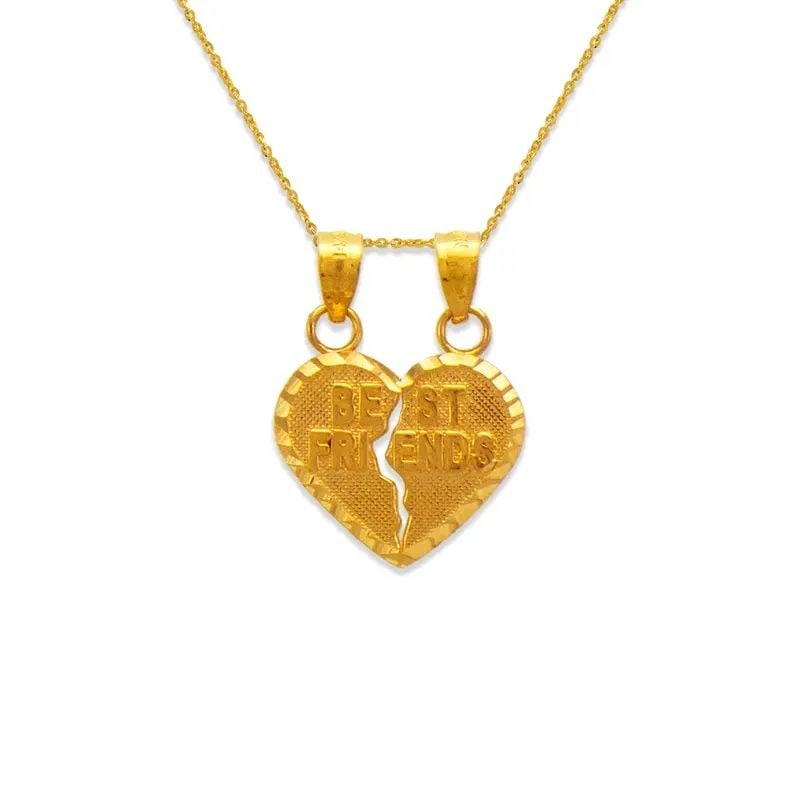 NEW 14K YELLOW GOLD TWO-PIECE BEST FRIENDS HEART PENDANT (1 of 2)
