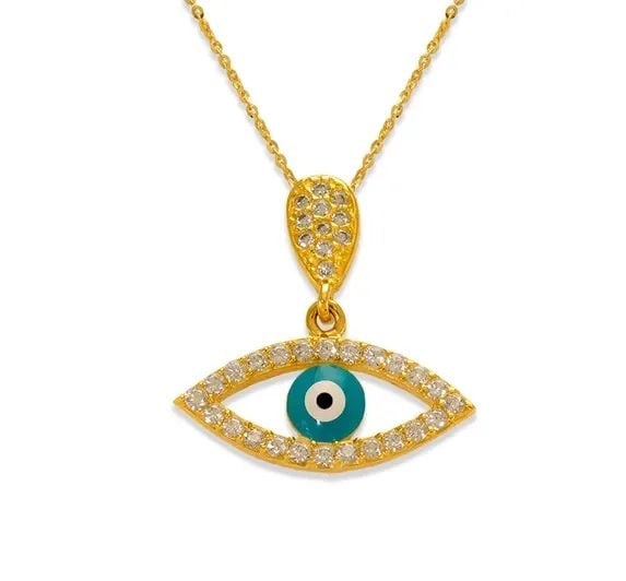 NEW 14K YELLOW GOLD FANCY EVIL EYE PENDANT (1 of 2)
